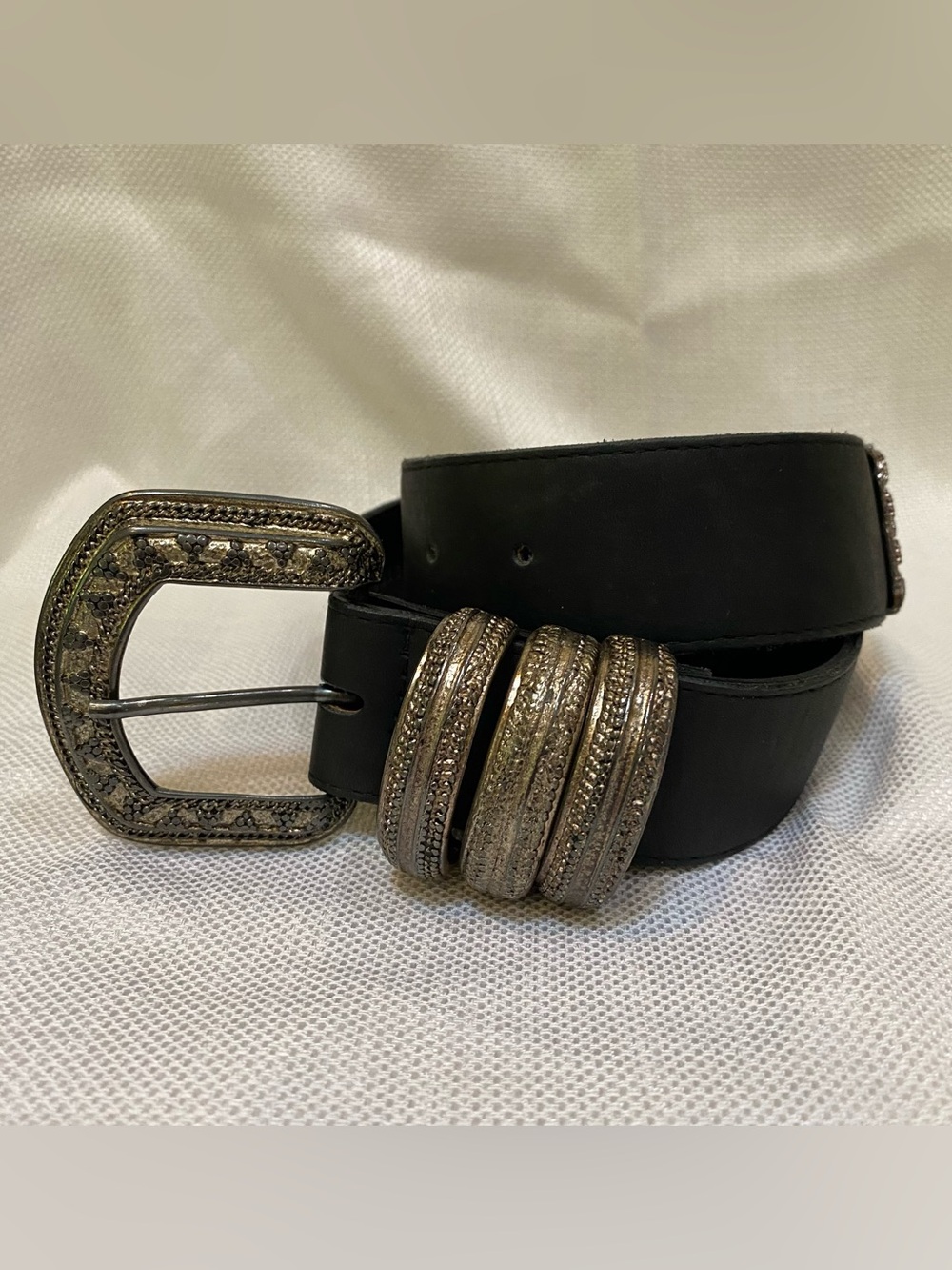 A. Brod Leather Belt Womens S Pewter Hardware 2” Buckle USA 33”x1.5” Style 7840